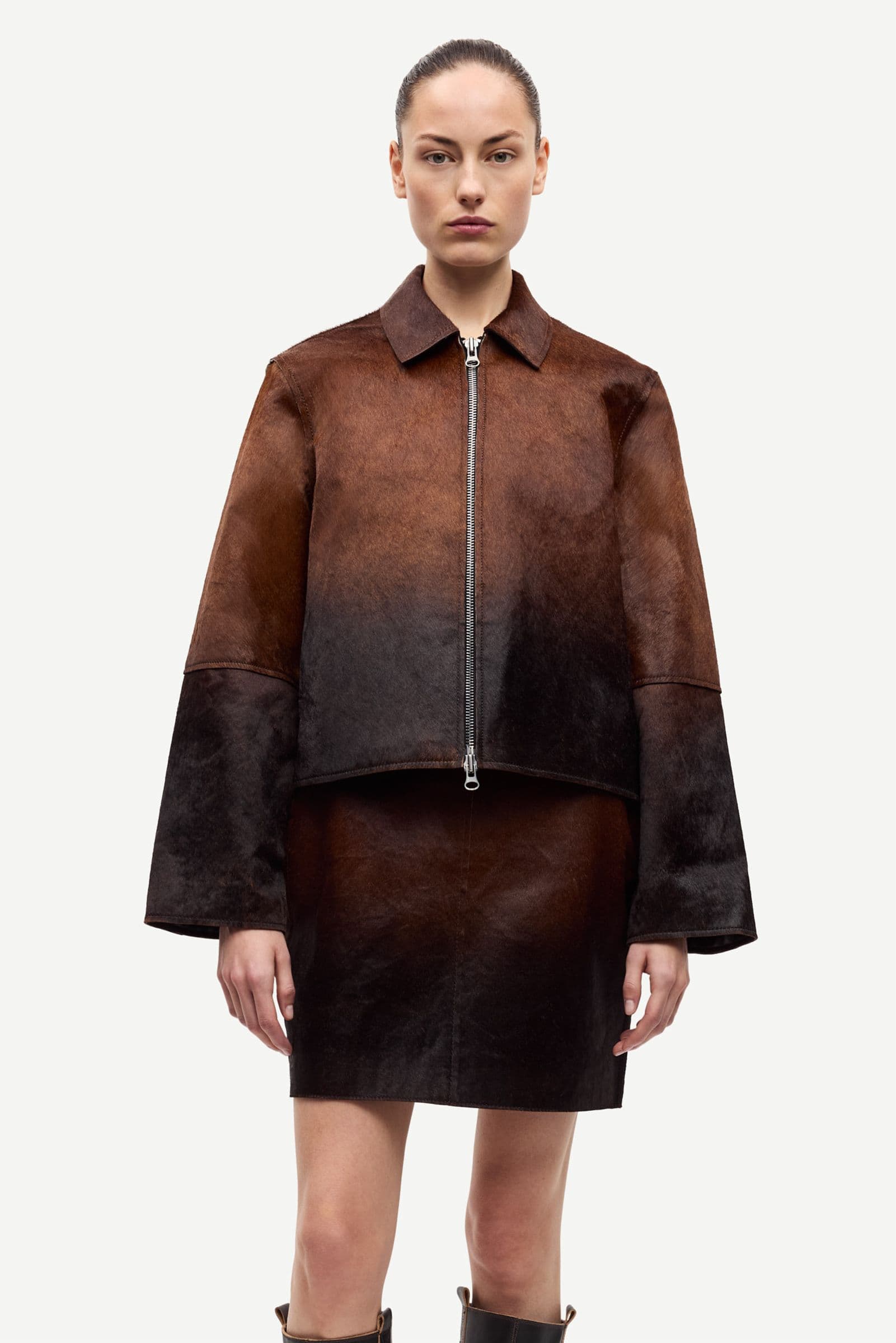 Salylo leather jacket 15374 Dark brown Dip-dye