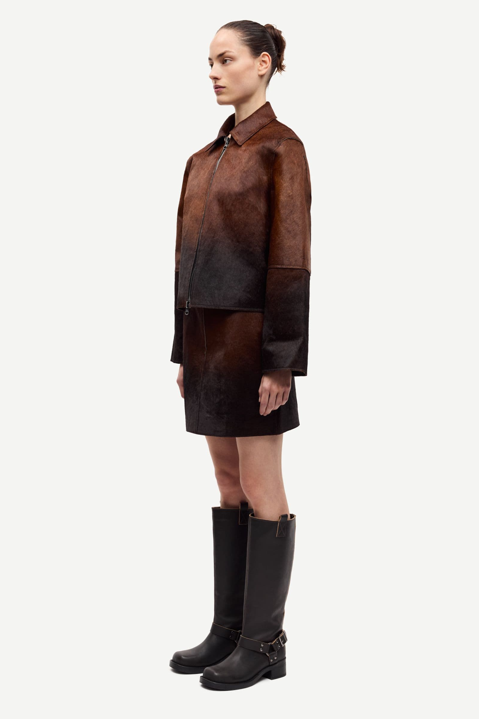 Salylo leather jacket 15374 Dark brown Dip-dye